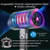 A close-up illustration of a hairdryer's internal motor and airflow system, with accompanying text highlighting its features. Produktbild-Vorschau