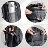 A collage of four close-up shots of a black trekking backpack, showcasing its features. Náhľad obrázku produktu