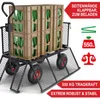 A heavy-duty transport cart loaded with crates of green bottles, with marketing text overlays. Produktbild-Vorschau