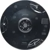 The underside of a black plastic disc with various molded features and text. Produktbild-Vorschau