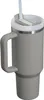 A gray insulated tumbler with a handle and a straw lid. Produktbild-Vorschau