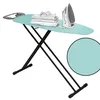 A turquoise ironing board with a stack of folded shirts and an iron on it, set against a white background. Produktbild-Vorschau