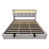 A bed frame with a slatted base, shown from the front. Produktbild-Vorschau