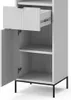 A close-up view of a white cabinet with an open door and a partially open drawer. Náhled obrázku produktu