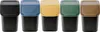 Five different colored trash cans are lined up in a row against a white background. Produktbild-Vorschau