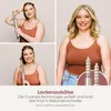 A collage of images showing a woman using a hair styling tool, with text describing its features. Voir les images du produit