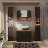 A modern bathroom vanity set with a sink, mirror, and storage cabinets. Produktbild-Vorschau