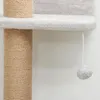 Close-up view of a cat tree with scratching posts and a hanging toy. Náhled obrázku produktu
