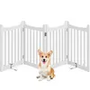 A white wooden dog gate with four panels is shown in the center of the image, with a corgi dog sitting in front of it. Podgląd zdjęcia produktu