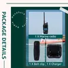 A collage of images showing a handheld marine radio and its accessories, with text describing the package details. Náhled obrázku produktu