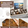 A modular entertainment center with a TV on top, displayed in a living room setting with decorative items on the shelves. Close-up shots highlight product features. Náhled obrázku produktu