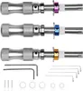 A set of three lock picking tools with colored rings, along with various small metal tools and rings. Produktbild-Vorschau