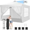 A woman poses next to a white pop-up canopy tent, with accessories laid out in the foreground. Voir les images du produit