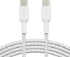 A white USB-C to USB-C cable with braided texture is shown against a white background. Voir les images du produit