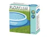 The image shows the retail packaging for a Bestway Fast Set pool, placed on a grassy surface. Produktbild-Vorschau
