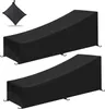 Two black lounge chair covers are displayed against a white background. A small folded black pouch is visible in the upper left corner. Produktbild-Vorschau