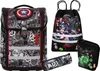 A collection of Marvel-themed school supplies, including a backpack, a drawstring bag, and two pencil cases, arranged on a white background. Anteprima dell’immagine prodotto