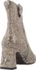 A close-up, side view of a beige and brown snakeskin patterned boot with a zipper. Produktbild-Vorschau