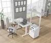 A modern office setup with two height-adjustable desks, a chair, and a printer. Podgląd zdjęcia produktu