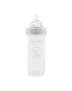 A white baby bottle with a clear nipple and gray collar, shown against a white background. Produktbild-Vorschau