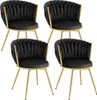 Four black velvet chairs with gold metal legs are arranged in a grid against a white background. Produktbild-Vorschau