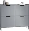 A gray shoe cabinet with four flip-down doors is shown against a white background. Náhled obrázku produktu