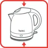 An illustration of a Tefal electric kettle with arrows indicating a downward motion on the lid and an upward motion on the base. Anteprima dell’immagine prodotto