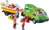 A Playmobil family van with a boat trailer and figures. Podgląd zdjęcia produktu