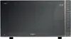 A front view of a dark gray Whirlpool microwave oven with a silver trim and control panel. Podgląd zdjęcia produktu