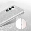 Close-up of a glittery silver phone case, showing the camera module and side buttons. Produktbild-Vorschau
