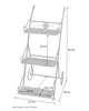A white metal plant stand with three shelves, shown with dimensions indicated by measurement lines and text. Produktbild-Vorschau