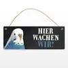 Metallschild mit Wellensittich blau Motiv und Spruch: Hier Produktbild-Vorschau 2