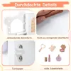 A collage of images showcasing details of a children's vanity set, including its design, materials, and accessories. Produktbild-Vorschau