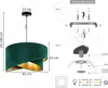 A diagram showing the installation and assembly of a pendant lamp, alongside a visual representation of the lamp with dimensions. Anteprima dell’immagine prodotto