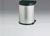 A stainless steel trash can with a black lid and pedal, set against a gradient background. Produktbild-Vorschau