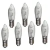 A group of seven clear LED light bulbs with ribbed glass and silver bases are arranged on a white background. Produktbild-Vorschau