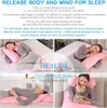 Collage of images showing a pregnant woman using a U-shaped maternity pillow in different sleeping positions. Produktbild-Vorschau