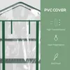 A close-up view of a greenhouse with text overlays describing its features. Voir les images du produit