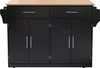 A black kitchen island with a wooden countertop against a white background. Voir les images du produit
