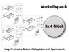 Collage showing multiple views and quantities of adhesive plates with hinges for windows, along with text indicating a value pack. Produktbild-Vorschau
