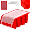A collage of images showing a red storage bin with a clear lid, and separate images of the bin and its lid. Anteprima dell’immagine prodotto