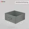 A grey storage box with dimensions indicated, placed on a light grey background. Produktbild-Vorschau