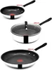 Three Tefal pans of different sizes are stacked vertically against a white background. Produktbild-Vorschau