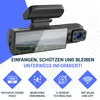 A dashcam is displayed with marketing text and feature icons. Produktbild-Vorschau
