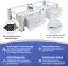 A product image with descriptive text and icons highlighting features of a washing machine stand. Produktbild-Vorschau