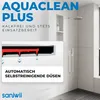 A modern bathroom with a shower head and a diagram illustrating self-cleaning nozzles. Produktbild-Vorschau