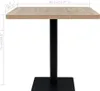 A square bistrot table with a wooden top and a black metal base is shown against a white background. Dimensions are indicated with text overlays. Náhled obrázku produktu