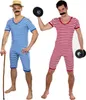 Badeanzug Kostüm Retro Badeanzug blau-weiß historisch für Erwachsene Gr. S-XXL  20er Jahre Beachparty Fasching Karneval Mottoparty Produktbild-Vorschau