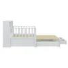 A white daybed with a slatted wooden mattress base and drawers underneath, shown from the side against a white background. Náhled obrázku produktu