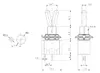 Technical drawing of a miniature toggle switch with dimensions and angles. Produktbild-Vorschau